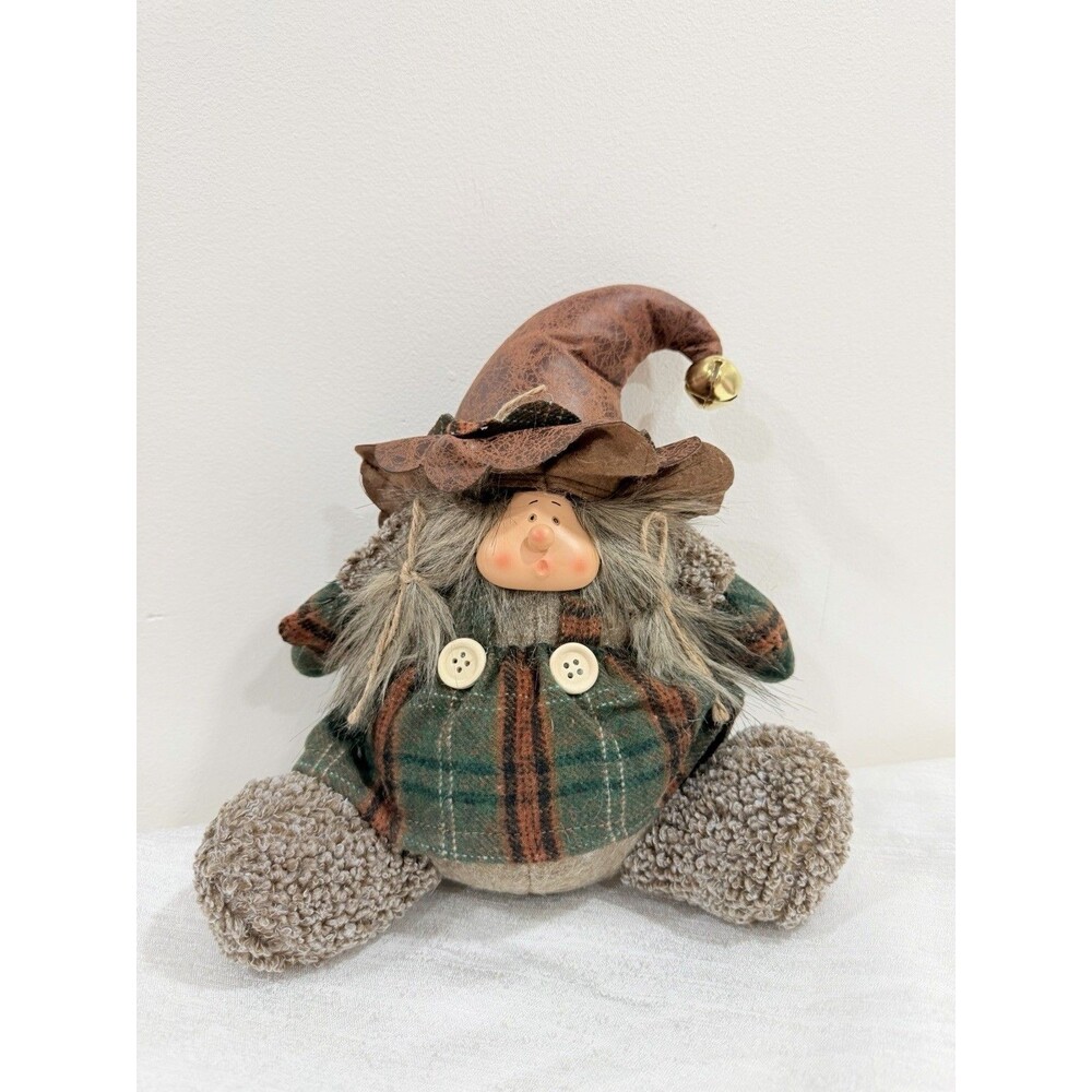 NEW Witch Doll Shelf Sitter Plaid Halloween Fall Decor Bell Hat 9x10